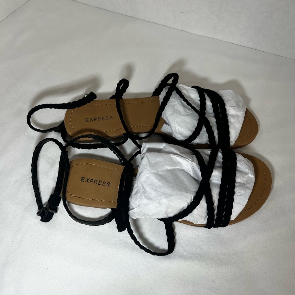 Express Black and Tan Strappy Sandals